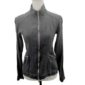 Inizio Linen Jacket Full Zip Long Sleeves Pockets Grey LIghtweight Size Medium